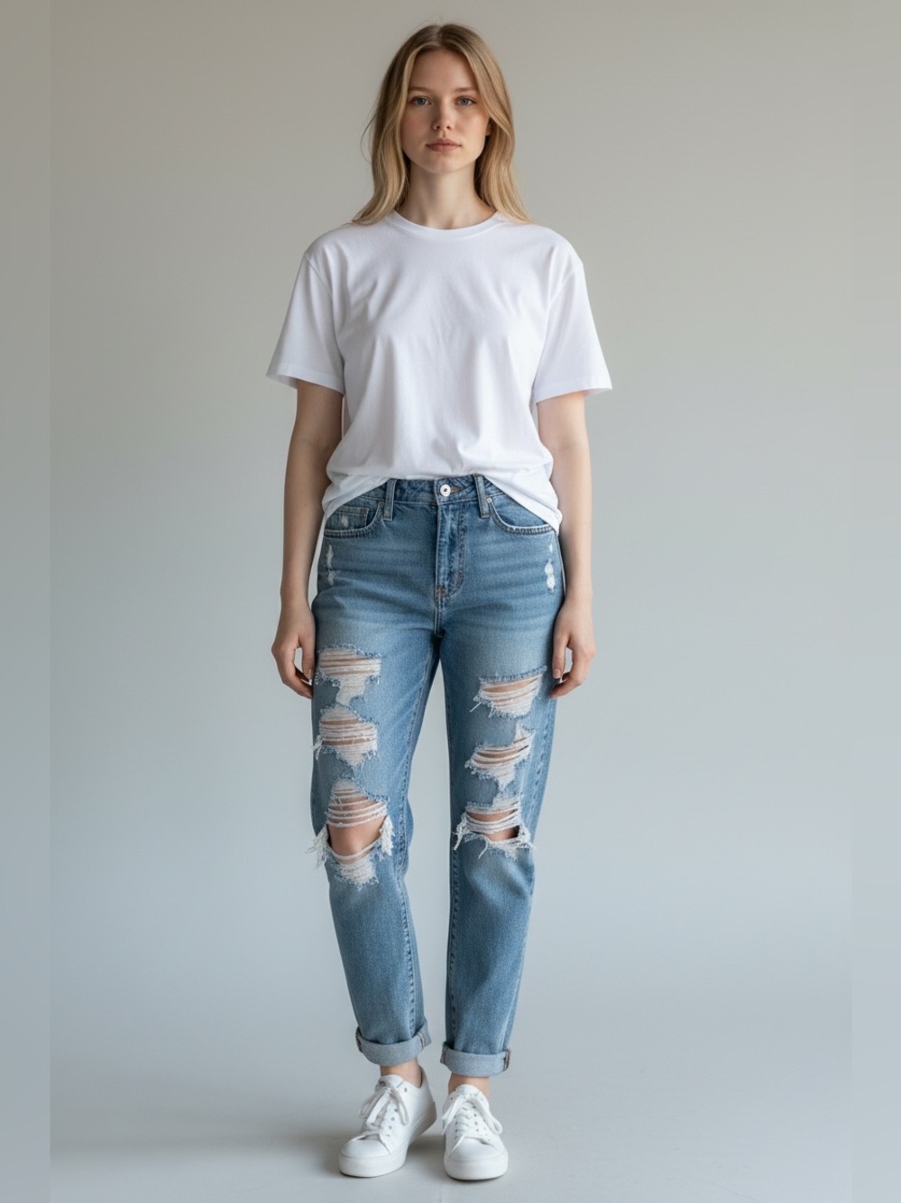 Simple Society blue denim jeans with ripped details #distressed #denim